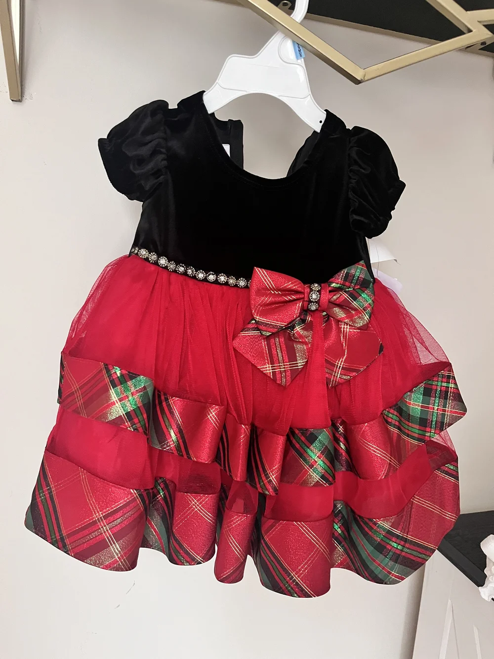 Bonnie Jean Red Plaid & Black Velvet Holiday Dress for 6-9 Months Baby